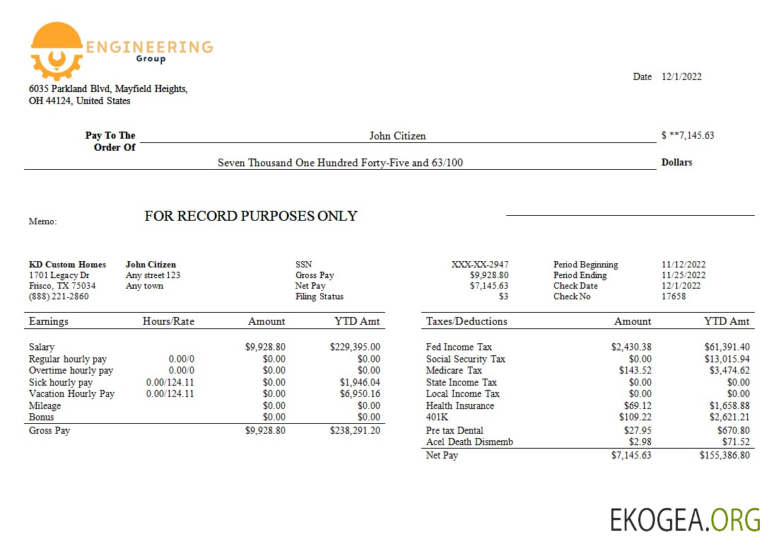 Modèle de fiche de paie d'une entreprise d'ingénierie aux formats Word et PDF